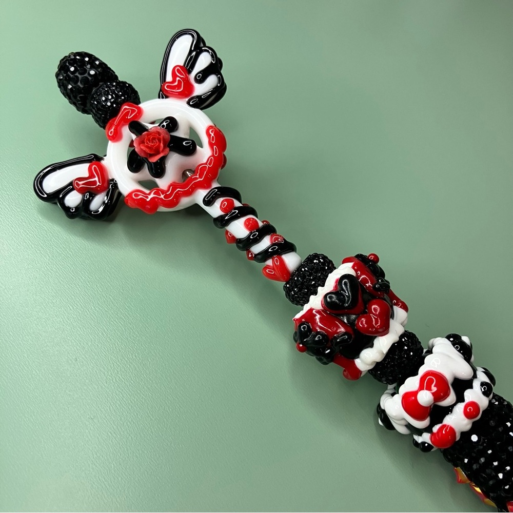 Black and Red Decorative Wand Rhinestone Handmade Extended Beaded Pen - Picture 2 of 7